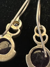 Load image into Gallery viewer, Vintage Sterling Silver Amethyst &amp; Clear Quartz Cabochon Dangle Drop Earrings

