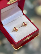 Load image into Gallery viewer, Vintage 1980s 14k Yellow Gold &amp; Genuine Ruby Modernist Stud Earrings Pierced
