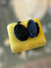 Load image into Gallery viewer, Antique Victorian Gutta Percha Grapes w/ Leaves Mourning Locket Pendant Etched
