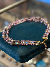 Load image into Gallery viewer, Vintage 1950s Pink Crystal Aurora Borealis Bead Double Strand Necklace Gold Tone
