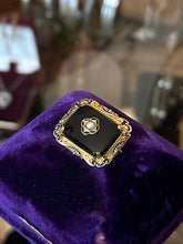 Load image into Gallery viewer, Antique 1920s 1930s Art Deco Gold Tone Black Glass &amp; Seed Pearl Mourning Pin Brooch
