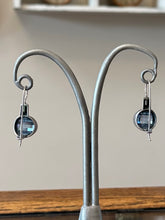 Load image into Gallery viewer, Vintage Sterling Silver Two Tone Dangle Drop Earrings Cushion Cut Faceted Blue Crystal
