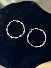 Load image into Gallery viewer, Vintage Sterling Silver 925 Flat Twist Hoop Earrings Thin Silver Hoops
