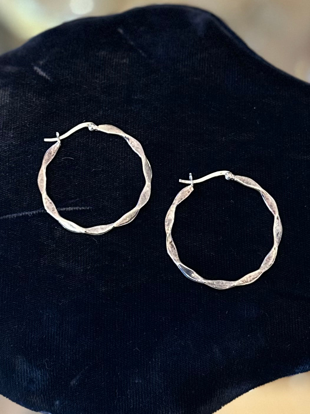 Vintage Sterling Silver 925 Flat Twist Hoop Earrings Thin Silver Hoops