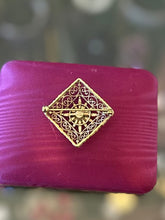 Load image into Gallery viewer, Vintage 1960s Signed Andreas Daub German Rolled Gold &amp; Genuine Garnet Filigree Brooch Midcentury
