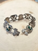 Load image into Gallery viewer, Vintage 925 Sterling Silver Mayan Chrysocolla &amp; Gold Accent Chain Link Bracelet 7” Llama

