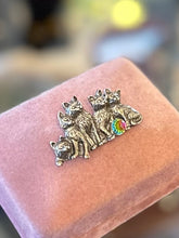 Load image into Gallery viewer, Signed SWIFT ARROW Sterling Silver Group of Cats Kittens with Iridescent Crystal Brooch
