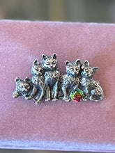 Load image into Gallery viewer, Signed SWIFT ARROW Sterling Silver Group of Cats Kittens with Iridescent Crystal Brooch
