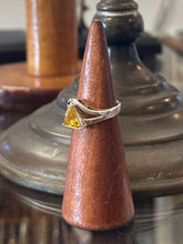 Load image into Gallery viewer, Vintage Sterling Silver Faceted Faux Topaz Yellow Triangle Stone &amp; Clear Baguette Ring US Size 7 1/4 Geometric
