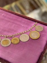 Load image into Gallery viewer, Vintage Signed MILOR 14k Yellow Gold Italian Faux Lira Lire Coin Charm Bracelet
