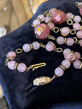 Load image into Gallery viewer, Vintage Pink &amp; Mauve Murano Latticino Wedding Cake Venetian Glass Bead Necklace
