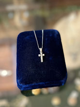 Load image into Gallery viewer, Vintage Sterling Silver Cubic Zirconia Cross Pendant Necklace Box Chain 16”

