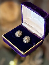 Load image into Gallery viewer, Vintage Two Tone Sterling Silver Beaded Scroll Design Circle Stud Earrings
