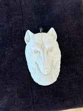 Load image into Gallery viewer, OOAK One of a Kind Handcarved Bone Artisan Wolf Face Wolf Head Pendant
