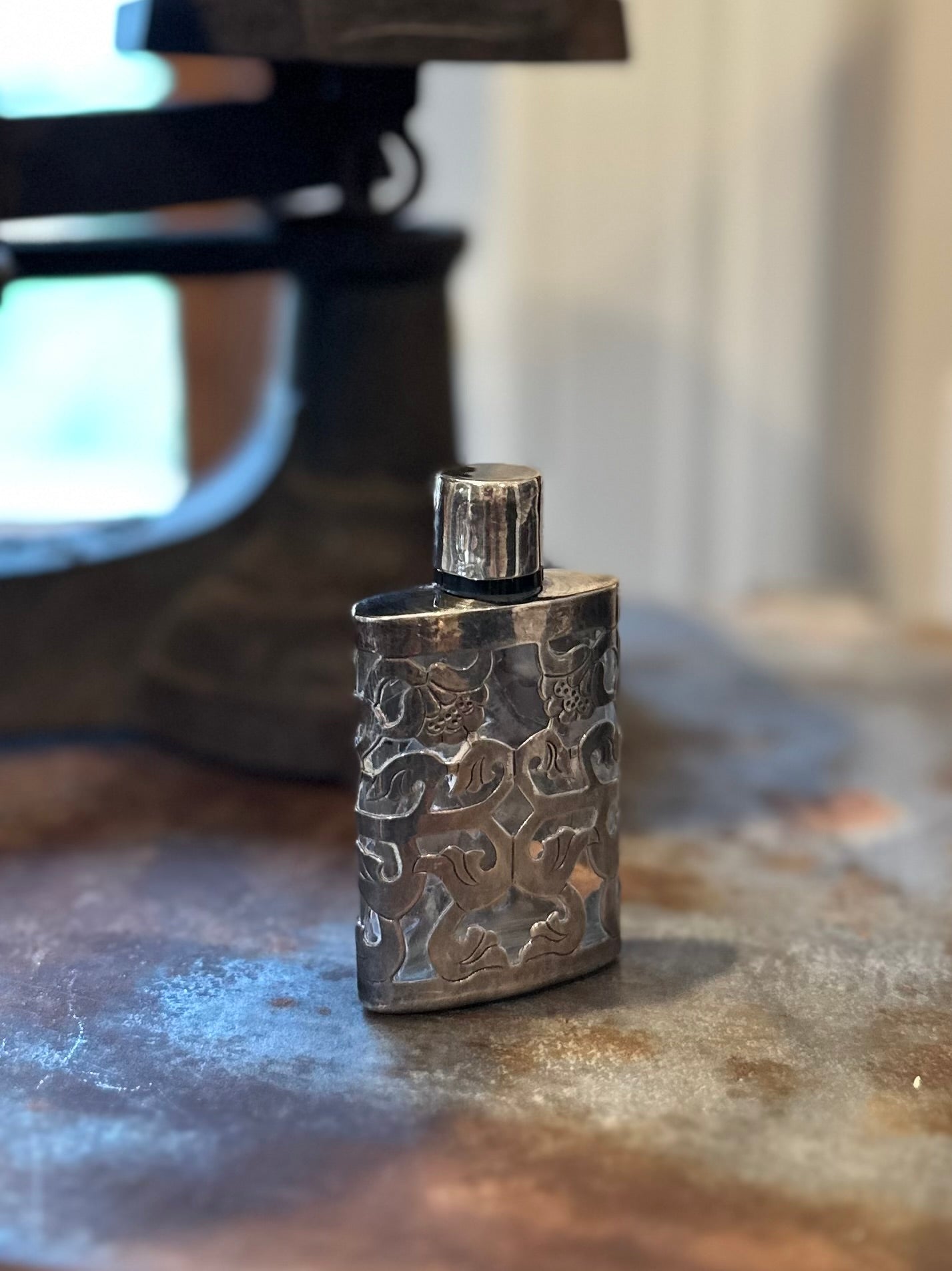 Sterling Silver Taxco Mexico Perfume Bottle JJC 925 Glass Vintage