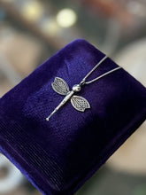 Load image into Gallery viewer, Vintage Sterling Silver Dragonfly Pendant Necklace Box Chain 20.25”
