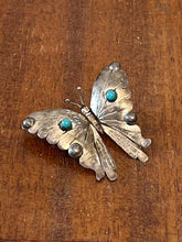 Load image into Gallery viewer, Vintage Signed FM Sterling Silver Mexico Genuine Turquoise Butterfly Brooch Pin
