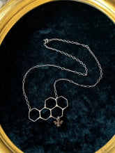 Load image into Gallery viewer, Sterling Silver &amp; Copper Bumblebee Bee Honeycomb Pendant Necklace Queen Bee 20.25”
