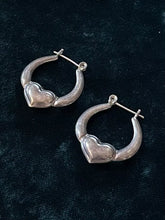 Load image into Gallery viewer, Vintage Sterling Silver 925 Heart Hoop Earrings Silver Hoops
