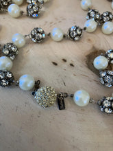 Load image into Gallery viewer, Signed Jonne Vintage Pearl &amp; Roundell Rhinestone Bead Necklace Schraeger 48&quot;
