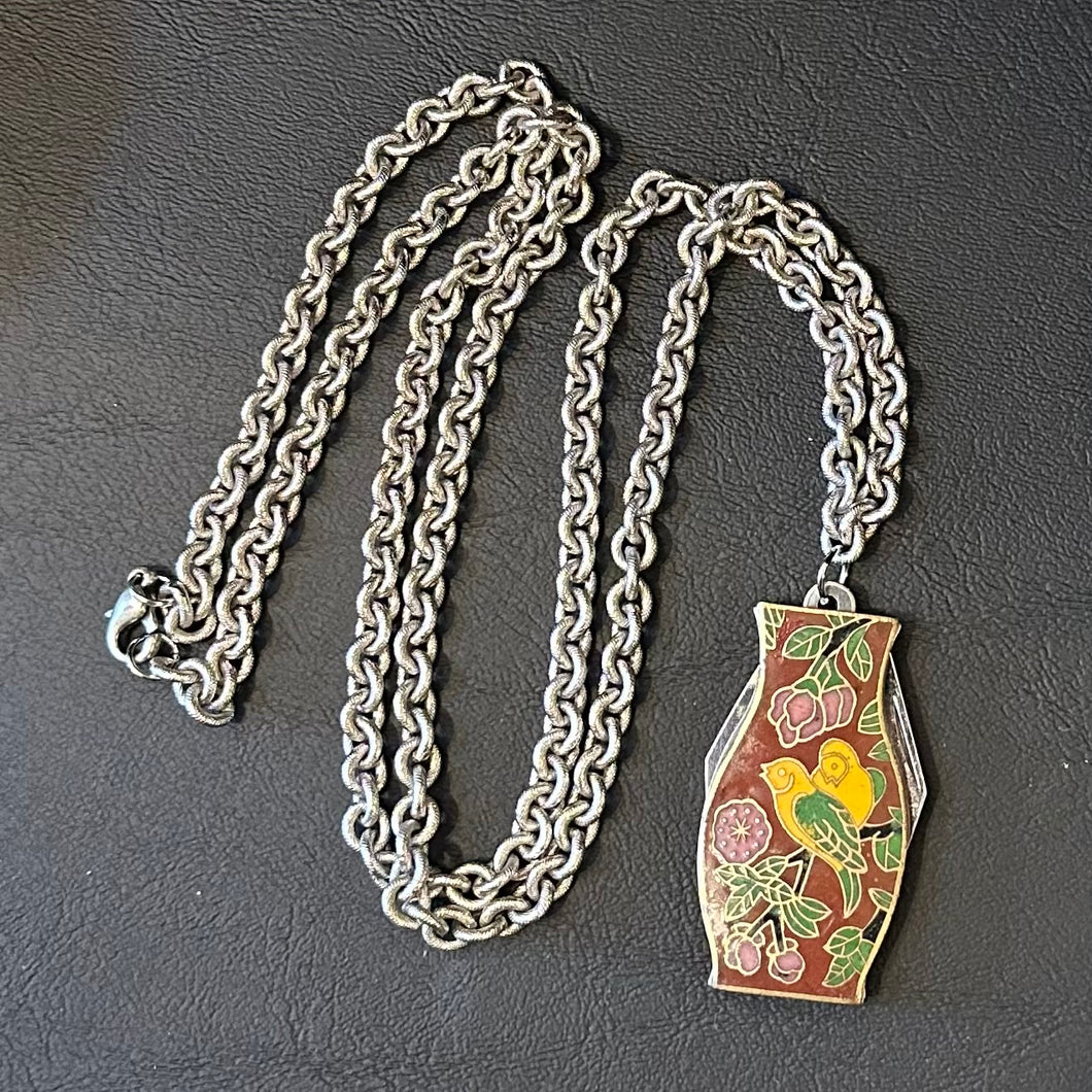 ‘LOVE BIRDS’ Cloisonné Enamel Pocket Knife Pendant Necklace