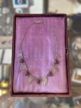 Load image into Gallery viewer, 1930s Art Deco Silver Tone Bat Wing Style Carnelian Stone &amp; Marcasite Necklace
