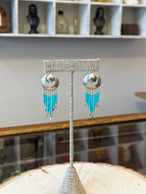 Load image into Gallery viewer, Vintage Southwestern Sterling Silver and Genuine Turquoise Beaded Fringe Dangle Drop Earrings Native American Style
