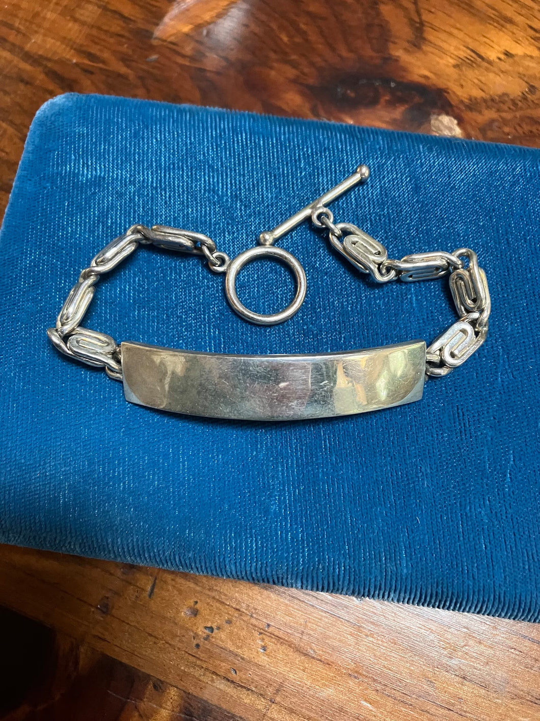 BRENDA SCHOENFELD Sterling Silver ID Bracelet Snail Chain Toggle Mexico '90s Men