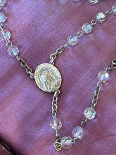 Load image into Gallery viewer, Vintage Circa 1940s Signed WI Sterling Silver Clear Aurora Borealis Crystal St. Anthony Medal Crucifix Rosary 19.45"
