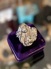 Load image into Gallery viewer, Antique Art Nouveau Repousse Silver Plated Sleeping Beauty Woman Nymph Floral Brooch Pin C-Clasp
