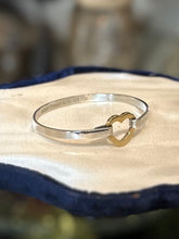 Load image into Gallery viewer, Vintage Signed TIFFANY &amp; CO. 2003 Sterling Silver and 18K Yellow Gold Heart Hook Bangle Bracelet Y2K
