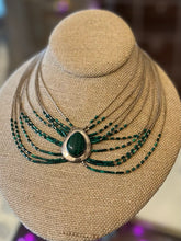 Load image into Gallery viewer, Vintage Southwest Navajo Liquid Silver &amp; Green Malachite Sterling Silver 10-Strand Necklace Jewelry Signed SE
