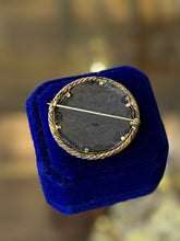 Load image into Gallery viewer, Antique Mourning Brooch Hair Jewelry Light Blue Enamel Round Pin w/ C Clasp
