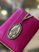 Load image into Gallery viewer, Vintage Signed CREED Sterling Silver Miraculous Mary Pray For Us 1830 Religious Medal Pendant Necklace 23.5”
