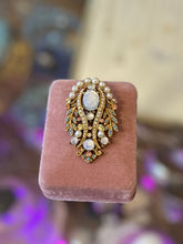 Load image into Gallery viewer, Vintage Signed ART Arthur Pepper Victorian Revival Moonstone Seed Bead Pearl Rhinestone Turquoise Brooch
