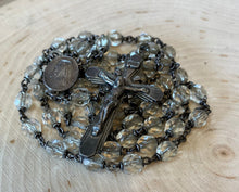 Load image into Gallery viewer, Vintage 1940s Clear Hand Cut Crystal Sterling Silver Crucifix Rosary 20.75&quot;
