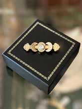 Load image into Gallery viewer, Antique Victorian Gold Filled Etched &amp; Textured Paste Rhinestone Crescent Moon Bar Pin Brooch

