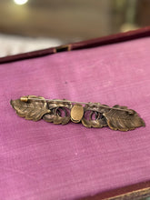 Load image into Gallery viewer, Antique Late 19th Century Victorian Era Gold Tone Leaf &amp; Swirl Bar Pin
