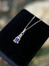 Load image into Gallery viewer, Vintage Sterling Silver &amp; Blue Enamel Scarab Beetle Pendant Necklace Long 24.5” Layering
