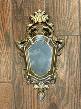Load image into Gallery viewer, Vintage Midcentury Hollywood Regency Ornate Gold Burwood Products Co. Arabesque Louis XV Smoked Glass Wall Mirror 16x8.75”
