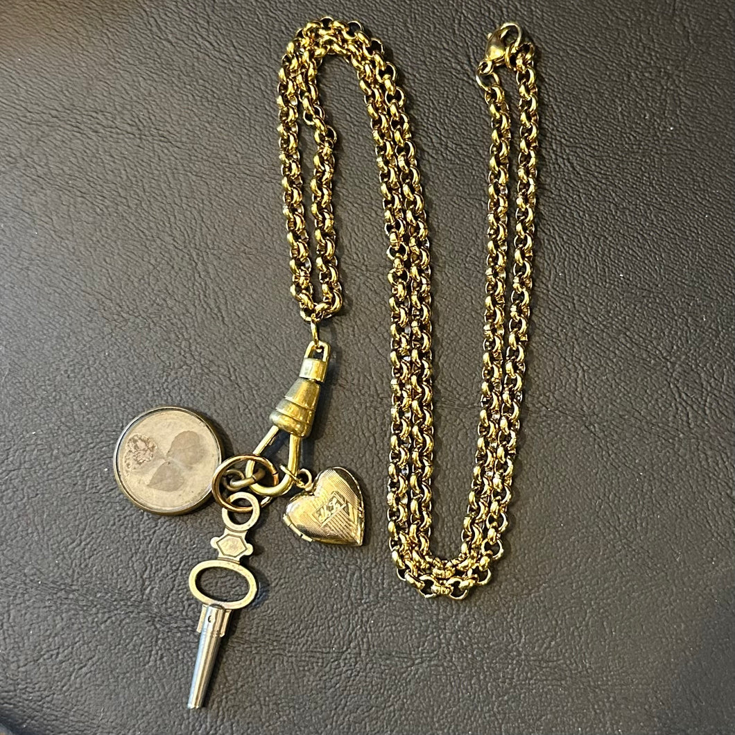 ‘LUCKY CHARMS’ Locket, Key, & Clover Charm Pendant Necklace