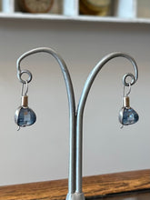 Load image into Gallery viewer, Vintage Sterling Silver Two Tone Dangle Drop Earrings Cushion Cut Faceted Blue Crystal
