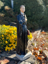 Load image into Gallery viewer, 1930s Chalkware Statue of Saint Gerard Majella with Demon Vintage Patron Saint Expectant Mothers Pregnant Women
