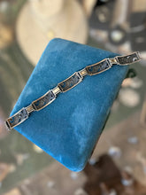 Load image into Gallery viewer, Vintage 1950s Denmark Sterling Silver 925S Fleur de Lis Scroll Panel Link Bracelet 7.5” Midcentury

