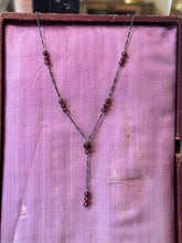 Load image into Gallery viewer, Vintage Dainty Sterling Silver Figaro Genuine Faceted &amp; Polished Garnet Bead Lariat Y Necklace 15.5”
