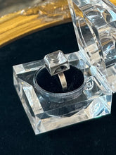 Load image into Gallery viewer, Vintage Signed Hallmarked BEH Bengt Hallberg Swedish Sterling Silver Faceted Rock Crystal Square Modernist Ring Adjustable
