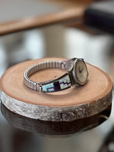 Load image into Gallery viewer, Vintage Zuni Native American Sterling Silver &amp; Stainless Steel Opal and Purple Inlay Bear Face Women’s Wrist Watch
