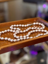 Load image into Gallery viewer, Vintage Baroque Pearl Necklace Hand Knotted 26&quot; Metallic Blush Silver Beads
