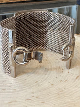 Load image into Gallery viewer, Vintage Midcentury Large Wide Silver Tone Mesh Center Panel Statement Bracelet 7.5”
