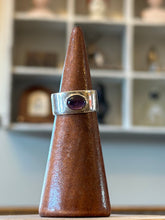 Load image into Gallery viewer, Vintage Sterling Silver Band Ring with Bezel Amethyst Cabochon Size 6.75
